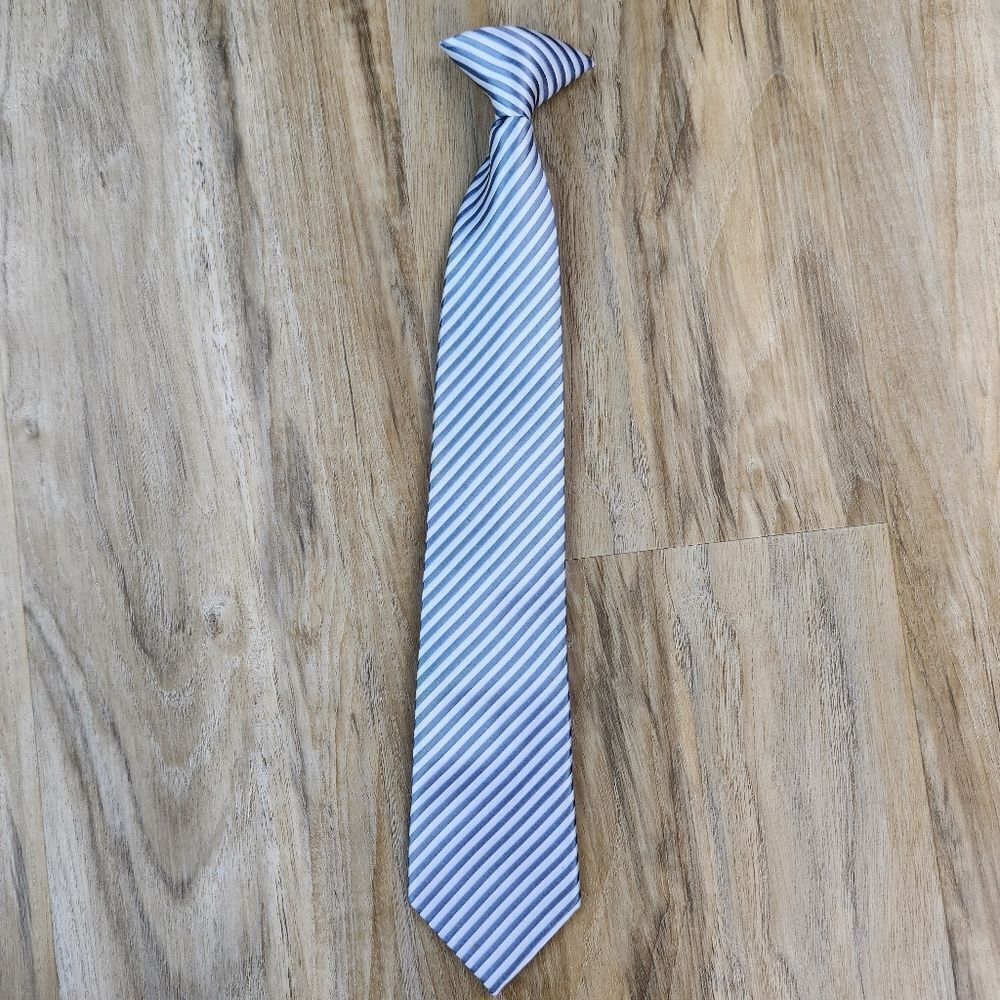 💜Silver & Gray Striped Pre-Tied Clip-on Tie Youth Large 12/14